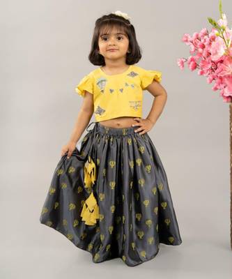 Yellow & grey balloon printed ghagara set 1