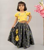 Yellow & grey balloon printed ghagara set