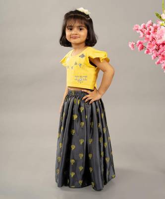 Yellow & grey balloon printed ghagara set 2
