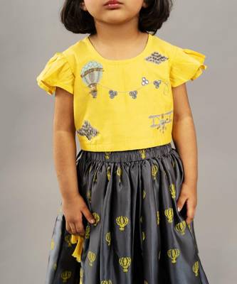 Yellow & grey balloon printed ghagara set 3