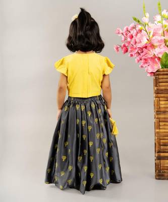 Yellow & grey balloon printed ghagara set 4