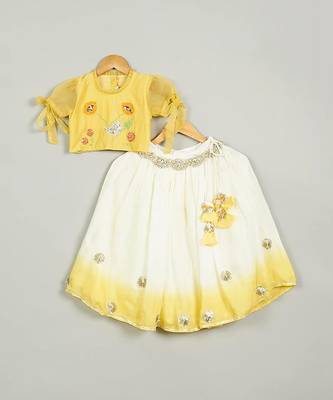 Yellow shaded embroidered  ghagara set 1