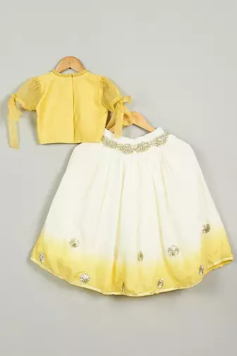 Yellow shaded embroidered  ghagara set