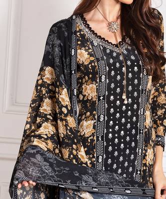Black crepe & chiffon printed kurta set 4