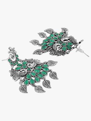 Women silver-plated peacock shapped stone-studded earrings 2