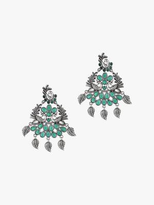 Women silver-plated peacock shapped stone-studded earrings 4
