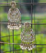 Gold-plated stone-studed pearl-tessel drop earrings