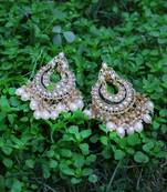 Gold-plated stone-studed pearl-tessel drop earrings