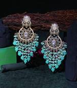 Gold-plated stone-studed pearl-tessel drop earrings