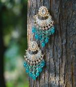 Gold-plated stone-studed pearl-tessel drop earrings