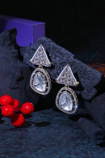 Gold-plated kundan-studed drop earrings