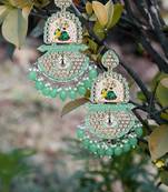 Gold-plated kundan-studed pearl-tessel drop earrings