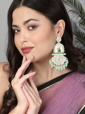 Gold-plated kundan-studed pearl-tessel drop earrings 2
