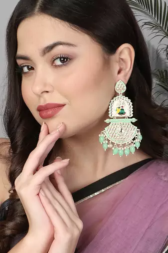 Gold-plated kundan-studed pearl-tessel drop earrings
