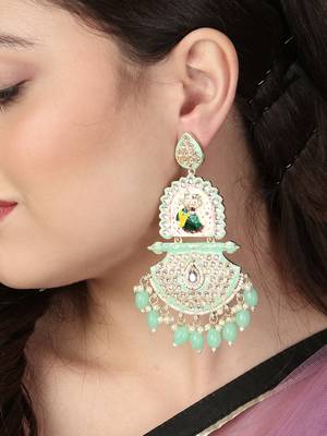 Gold-plated kundan-studed pearl-tessel drop earrings 3