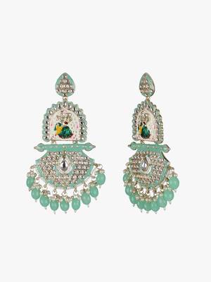 Gold-plated kundan-studed pearl-tessel drop earrings 4