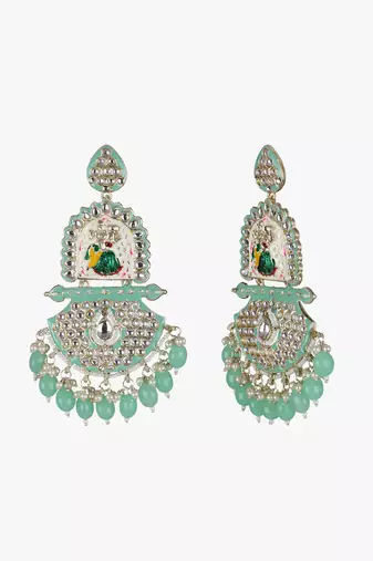 Gold-plated kundan-studed pearl-tessel drop earrings