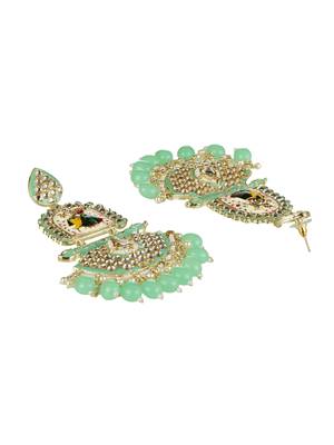 Gold-plated kundan-studed pearl-tessel drop earrings 5