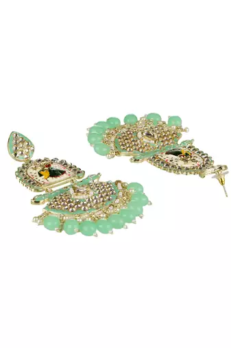 Gold-plated kundan-studed pearl-tessel drop earrings