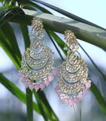 Gold-plated kundan-studed pearl-tessel drop earrings