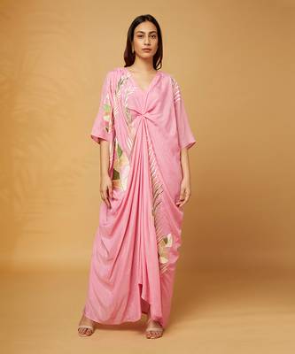 Pink cowl style kaftan 1