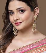 Blue & green drop earring with kundan & pearls