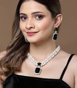 Green & silver drop earring with american diamonds & natural stones