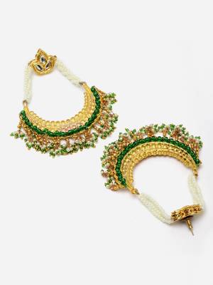 Green & gold drop earring with kundan & pearls 4