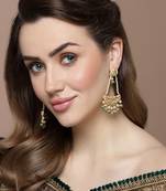 Green & gold drop earring with kundan & pearls