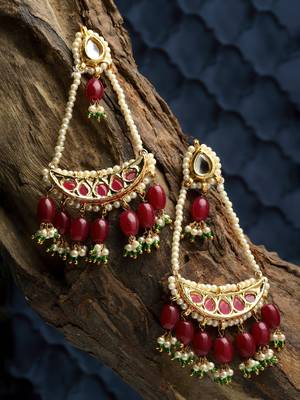 Red & green drop earring with kundan & pearls 2
