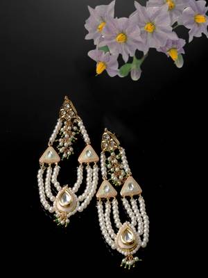 Green & peach drop earring with kundan & american diamond 2