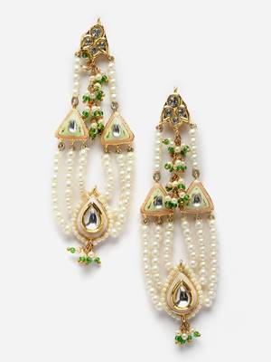 Green & peach drop earring with kundan & american diamond 3