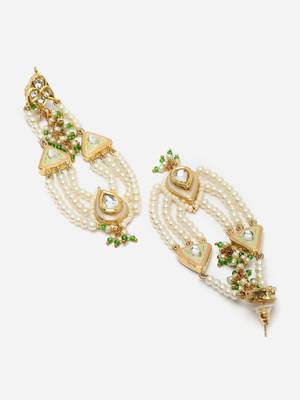 Green & peach drop earring with kundan & american diamond 4
