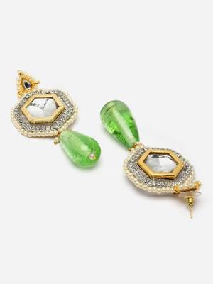 Green & silver drop earring with kundan & american diamond 4