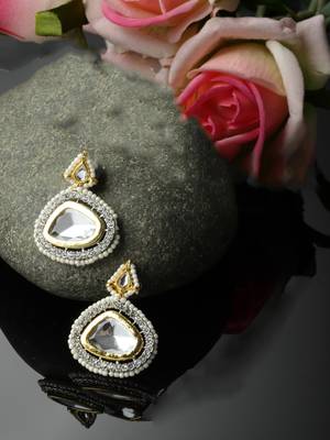 Silver & gold drop earring with kundan & american diamond 2