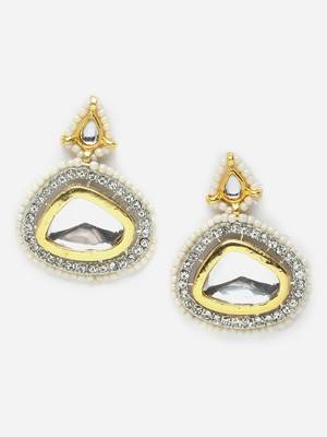 Silver & gold drop earring with kundan & american diamond 3
