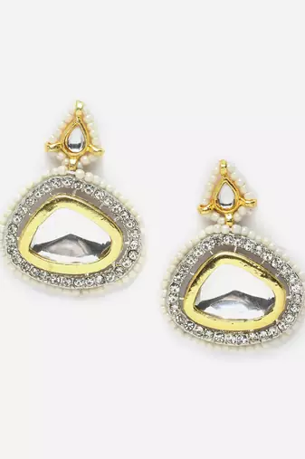 Silver & gold drop earring with kundan & american diamond