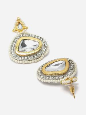 Silver & gold drop earring with kundan & american diamond 4