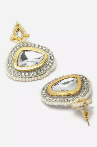 Silver & gold drop earring with kundan & american diamond