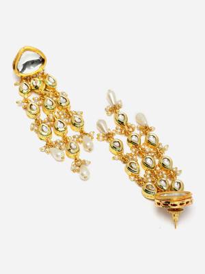 Gold & white drop earring with kundan & pearls 4