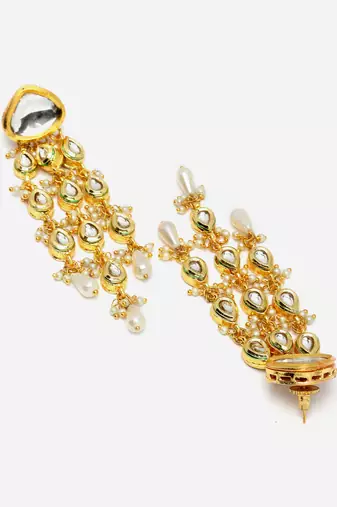 Gold & white drop earring with kundan & pearls