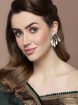 Blue & gold drop earring with kundan & pearls 1