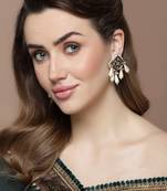 Blue & gold drop earring with kundan & pearls