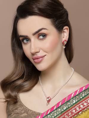 Pink & gold drop earring with kundan & pearls 1