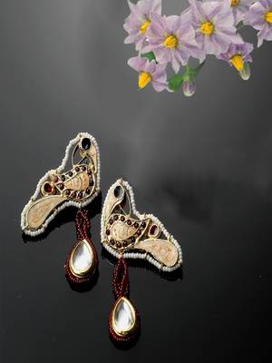 Peach & red drop earring with kundan & pearls 2