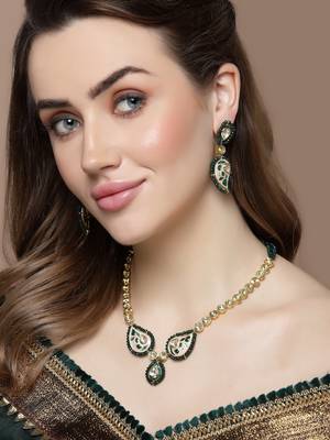 Peach & green drop earring with kundan & pearls 1