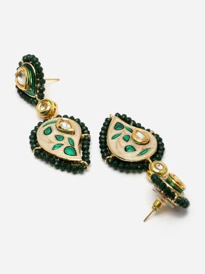 Peach & green drop earring with kundan & pearls 4