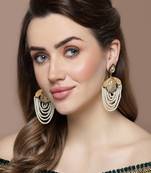 Peach & cream drop earring with kundan & pearls