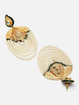 Peach & cream drop earring with kundan & pearls 4
