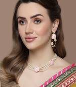Pink & gold drop earring with kundan & pearls